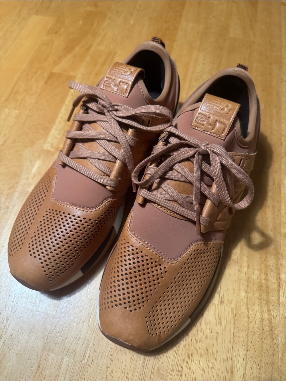 New Balance 247 Luxe "Brown" Men's Leather-Accent Sneakers - Size 7